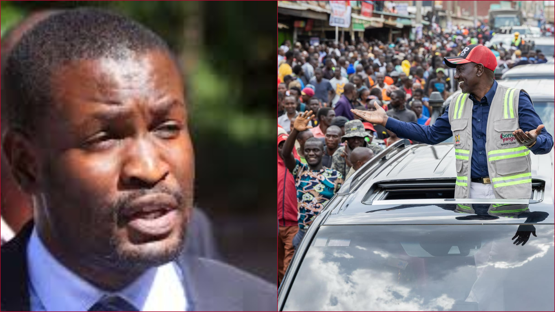 Collaged photos of Nairobi senator Edwin Sifuna and President William Ruto.